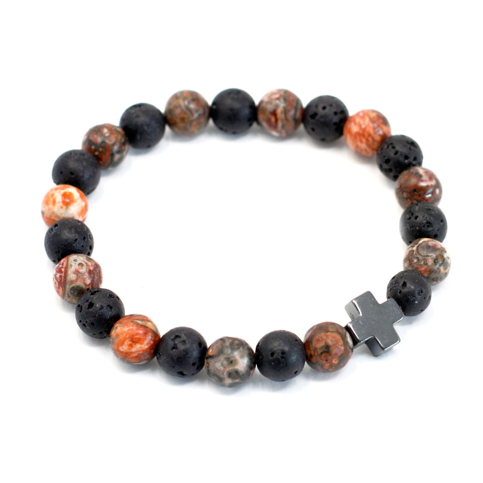 Eternity Crystal Friendship Bracelets | Leopard Skin Jasper & Lava Stone | Set of 2 - Crystal Nest