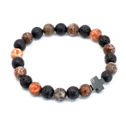 Eternity Crystal Friendship Bracelets | Leopard Skin Jasper & Lava Stone | Set of 2 - Crystal Nest