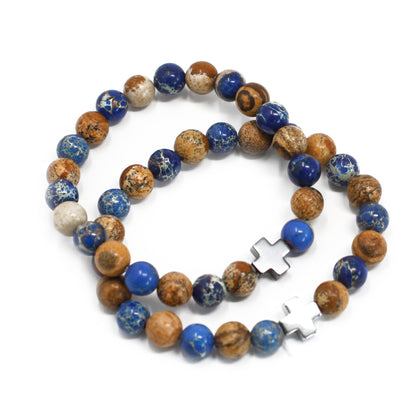 Support Crystal Friendship Bracelets | Sodalite & Picture Jasper | Set of 2 - Crystal Nest