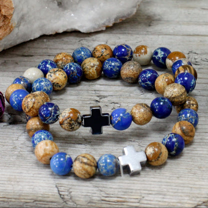 Support Crystal Friendship Bracelets | Sodalite & Picture Jasper | Set of 2 - Crystal Nest