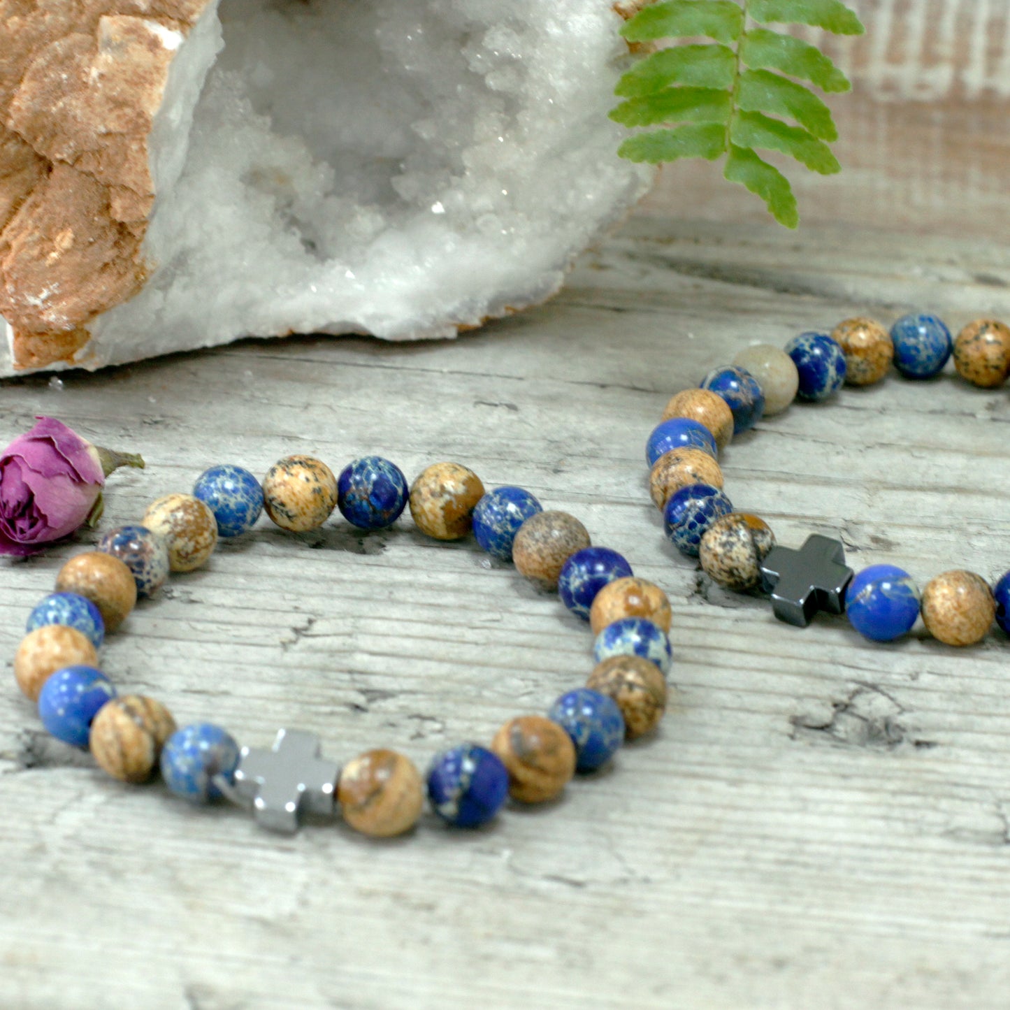 Support Crystal Friendship Bracelets | Sodalite & Picture Jasper | Set of 2 - Crystal Nest