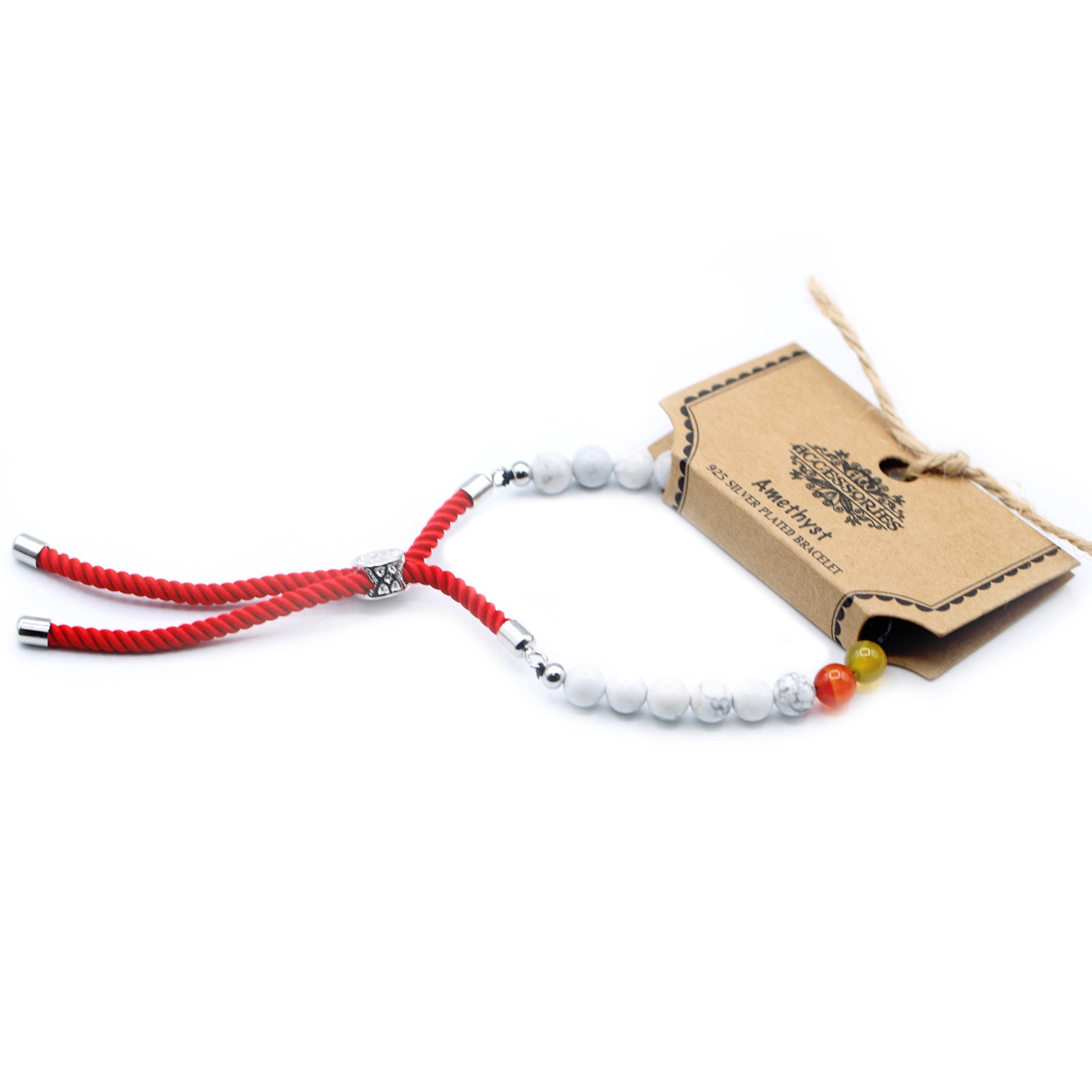 White Howlite & Chakra Gemstone String Bracelet | Royal Red Cord & 925 Silver Plated - Crystal Nest