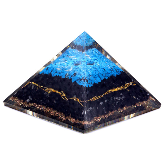 Turquoise & Black Tourmaline Orgonite Pyramid - Crystal Nest