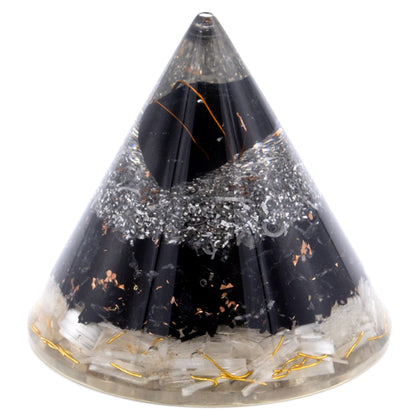 Selenite & Black Tourmaline Orgonite Cone - Crystal Nest