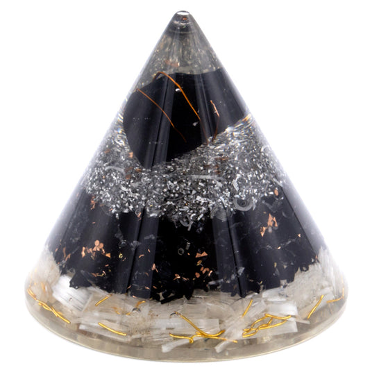 Selenite & Black Tourmaline Orgonite Cone - Crystal Nest