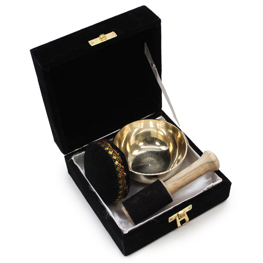 Brass Singing Bowl Gift Set – 9cm | Tibetan Sound Healing Gift