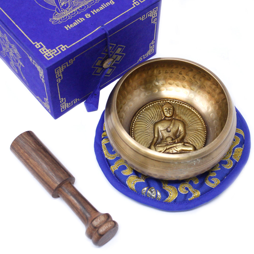 Medicine Buddha Brass Singing Bowl Gift Set | D#5 Note - Crystal Nest