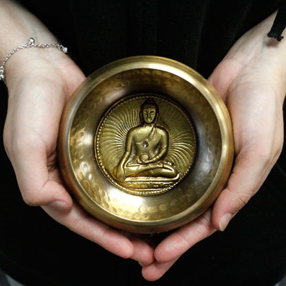 Medicine Buddha Brass Singing Bowl Gift Set | D#5 Note - Crystal Nest