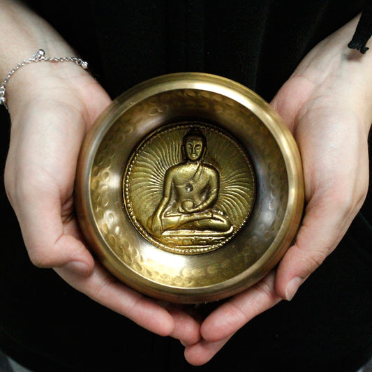 Medicine Buddha Brass Singing Bowl Gift Set | D#5 Note - Crystal Nest
