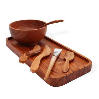 Luxury Spa Clay & Wax Application Set | 7-Piece Teak Beauty Kit