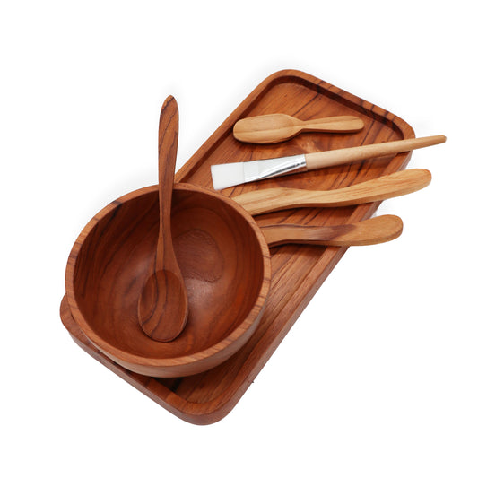 Luxury Spa Clay & Wax Application Set | 7-Piece Teak Beauty Kit