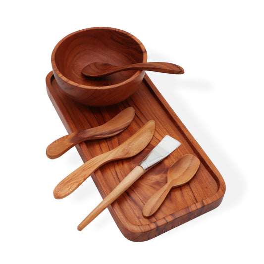 Luxury Spa Clay & Wax Application Set | 7-Piece Teak Beauty Kit