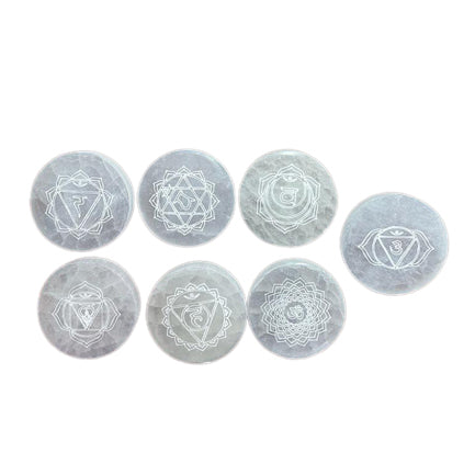 Chakra Selenite Charging Plates - Set of 7