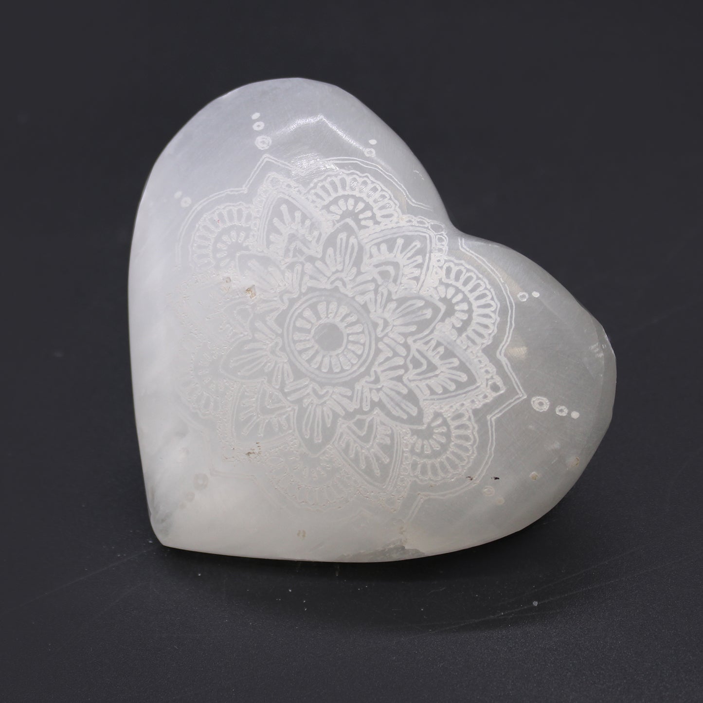 Selenite Heart – Mandala Engraved | Cleansing & Clarity