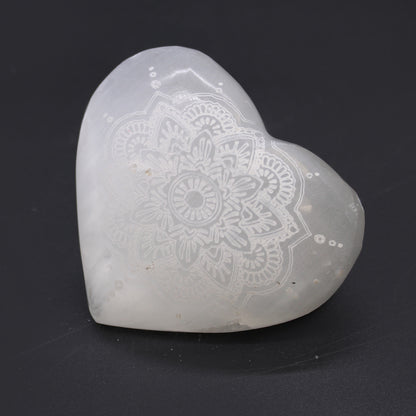Selenite Heart – Mandala Engraved | Cleansing & Clarity