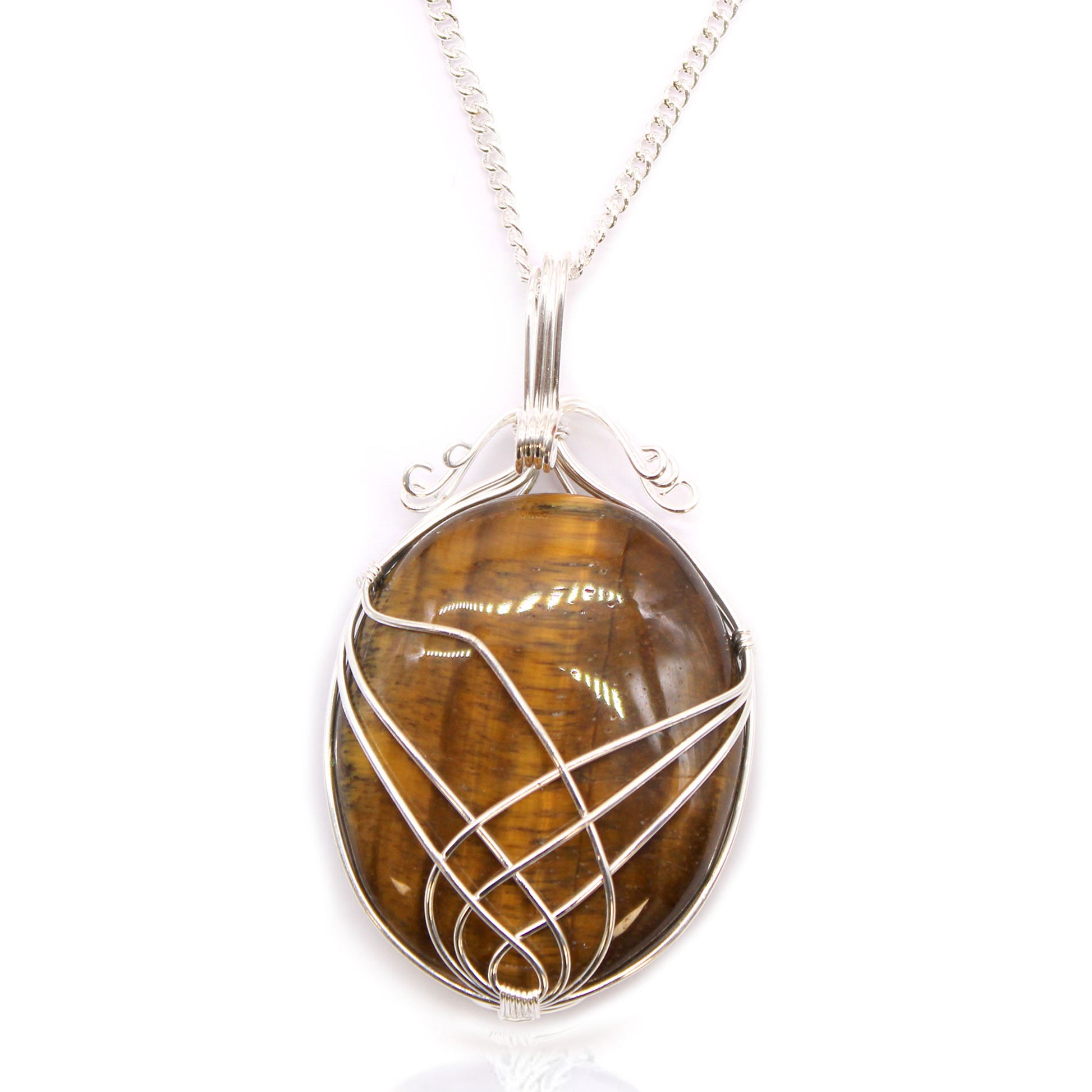 Tiger Eye Oval Crystal Pendant Necklace - Crystal Nest