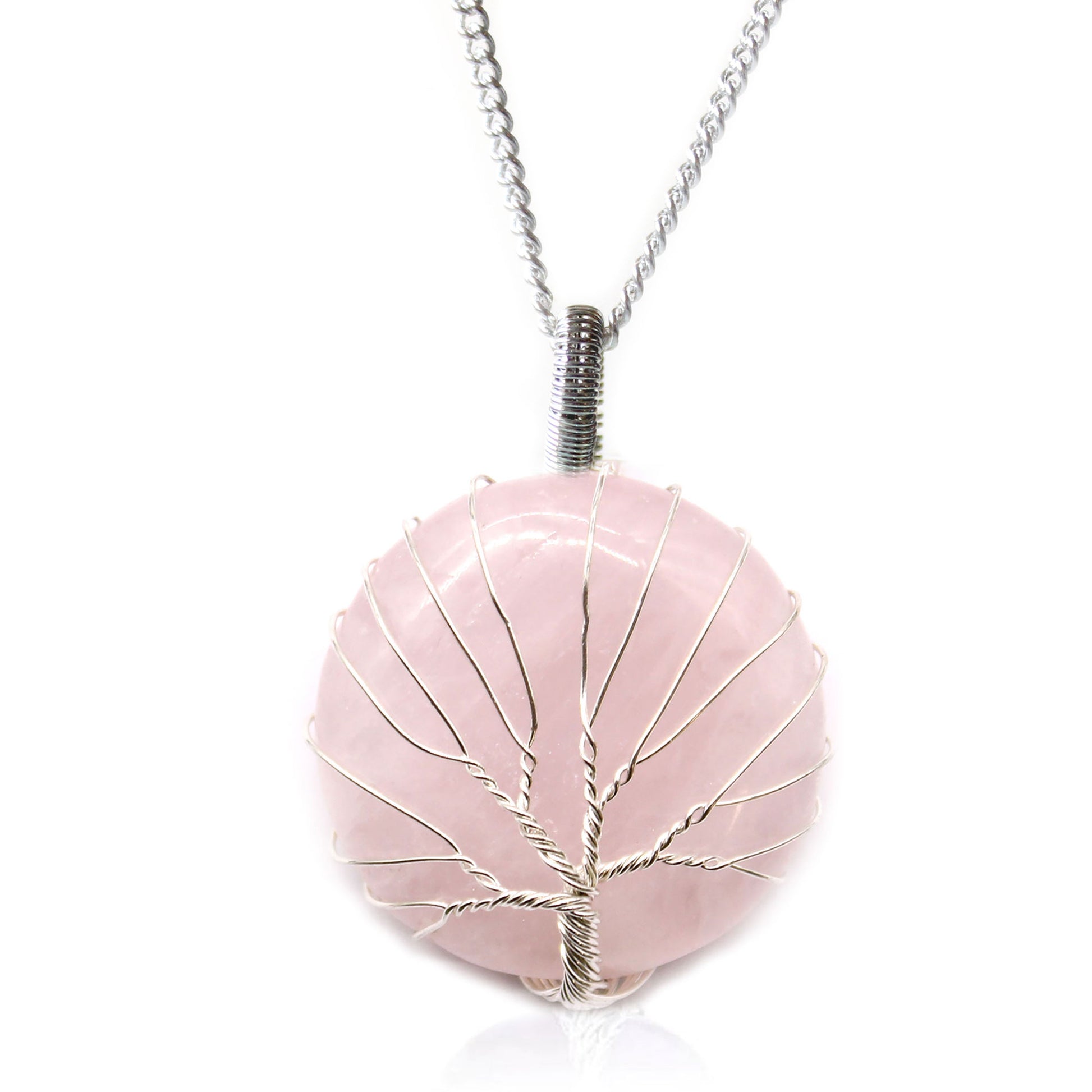 Rose Quartz Tree of Life Gemstone Necklace - Crystal Nest