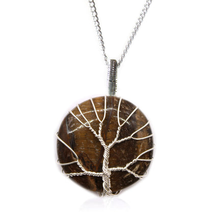 Tiger Eye Tree of Life Gemstone Necklace - Crystal Nest