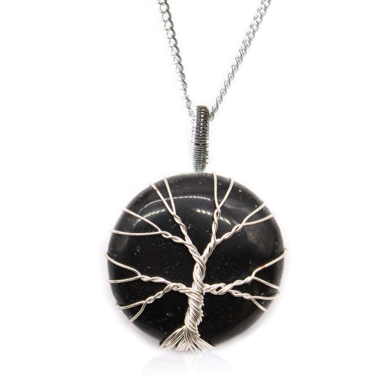 Black Onyx Tree of Life Gemstone Necklace - Crystal Nest