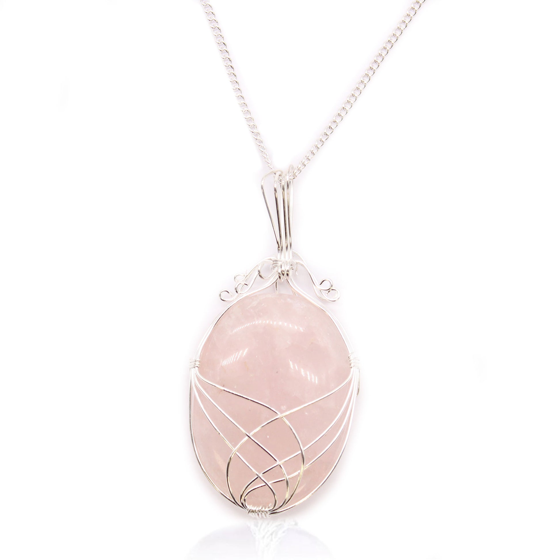 Rose Quartz Oval Crystal Pendant Necklace - Crystal Nest