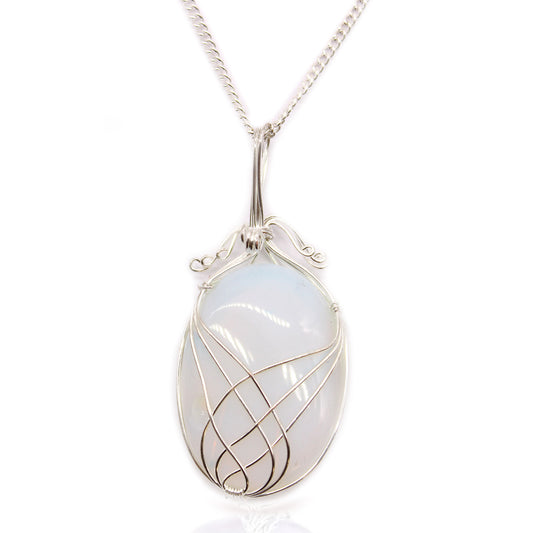 Opalite Oval Crystal Pendant Necklace - Crystal Nest