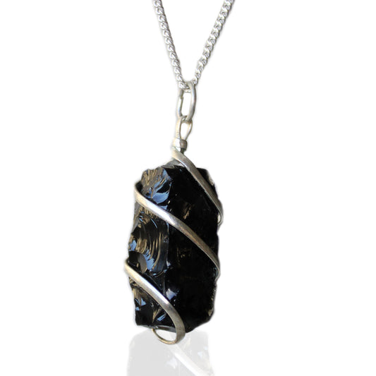 Black Onyx Raw Crystal Pendant Necklace - Crystal Nest