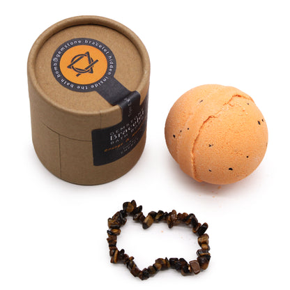 Tiger Eye Gemstone Bracelet Bath Bomb | Orange & Mandarin - Crystal Nest
