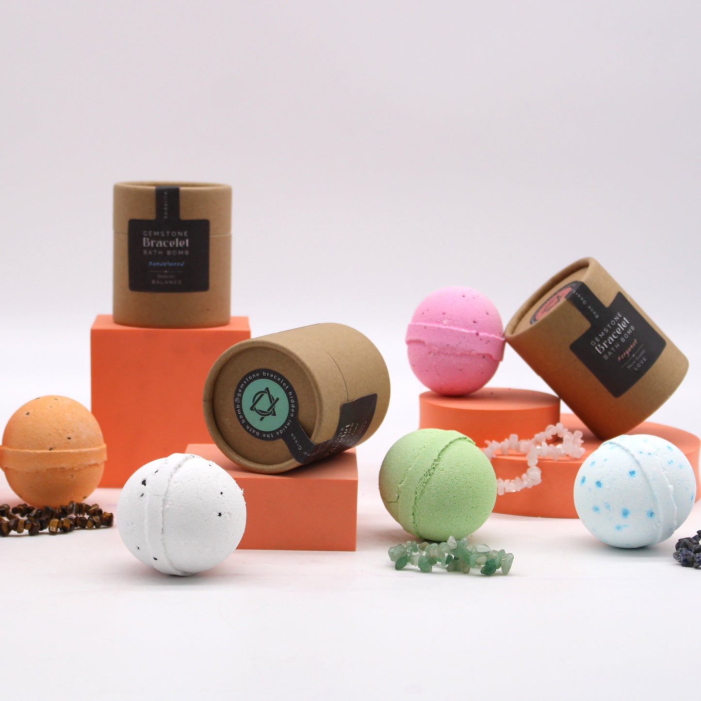 Tiger Eye Gemstone Bracelet Bath Bomb | Orange & Mandarin - Crystal Nest