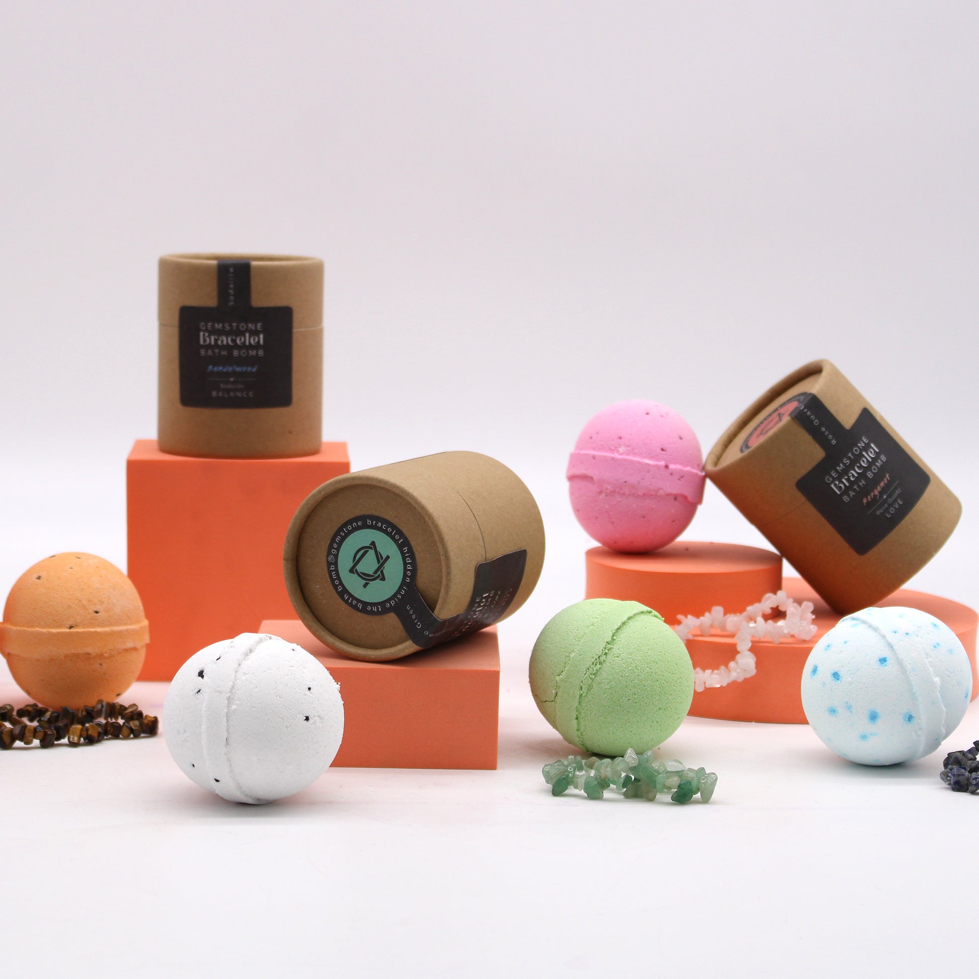 Tiger Eye Gemstone Bracelet Bath Bomb | Orange & Mandarin - Crystal Nest