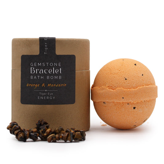 Tiger Eye Gemstone Bracelet Bath Bomb | Orange & Mandarin - Crystal Nest