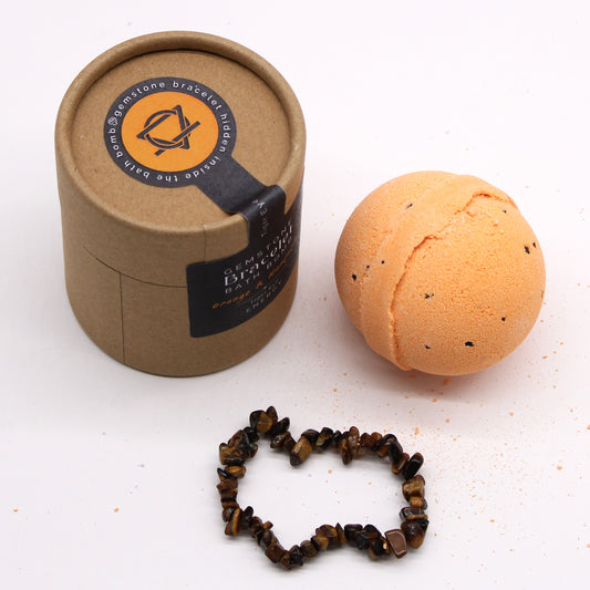 Tiger Eye Gemstone Bracelet Bath Bomb | Orange & Mandarin - Crystal Nest