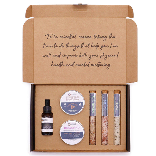 Mindful Moments Self Care Kit | Luxury Spa Gift with Scrub, Bath Salts & Hyaluronic Serum