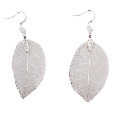 Real Leaf Earrings - Silver