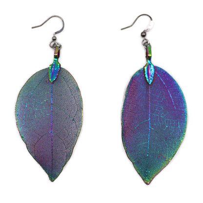 Real Leaf Earrings - Iridescent