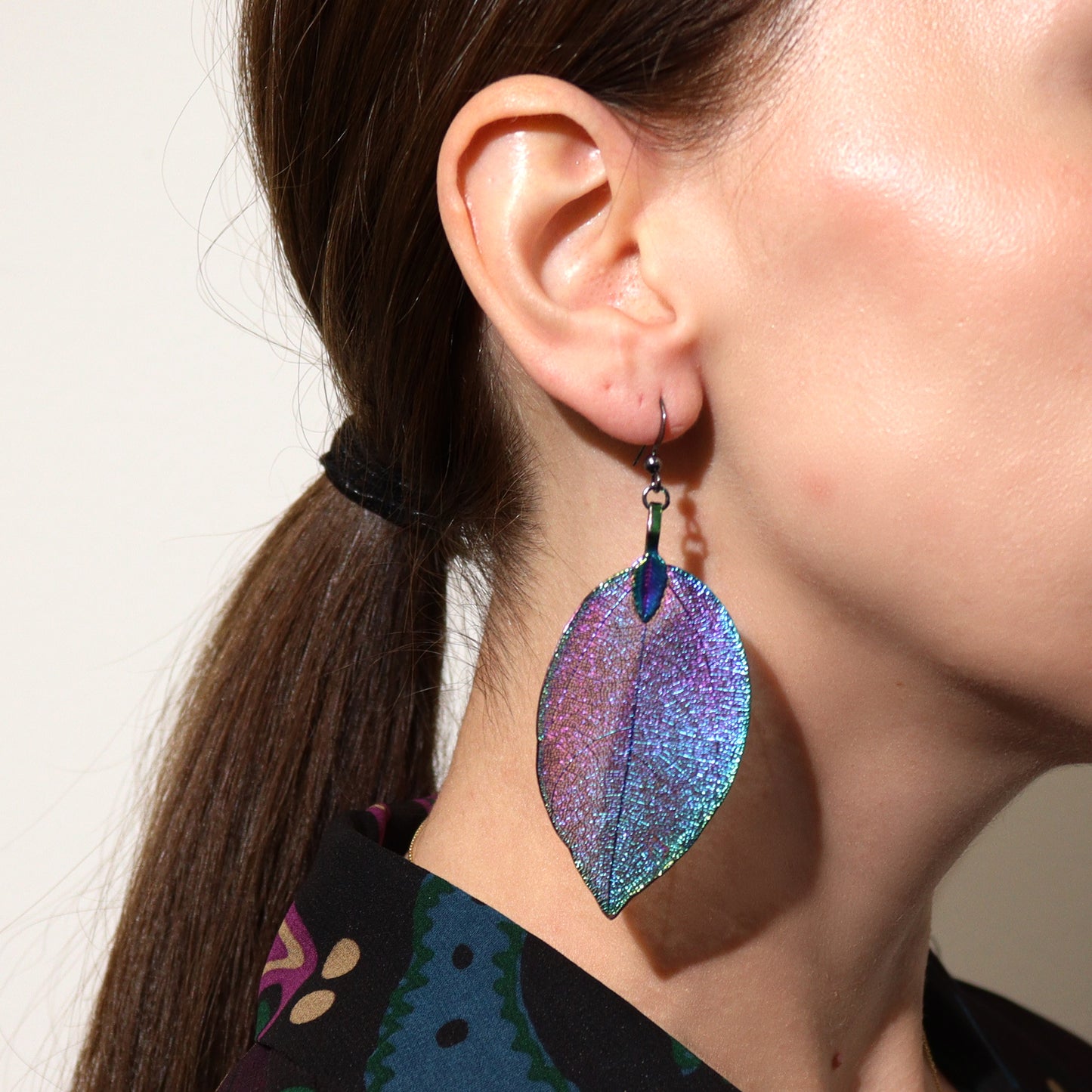 Real Leaf Earrings - Iridescent