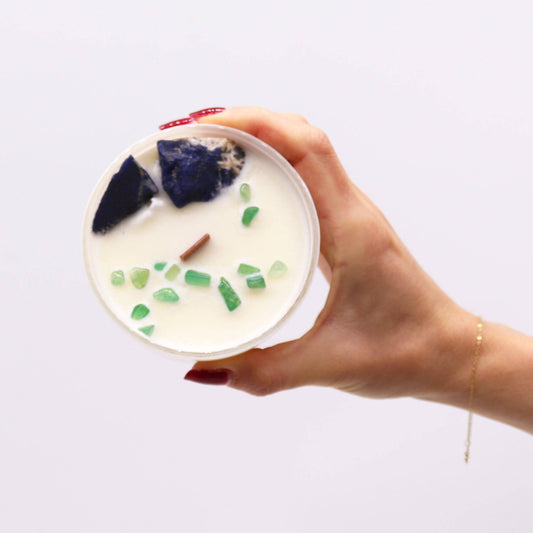 Throat Chakra Crystal Soy Candle - Express Your Authentic Voice - Crystal Nest