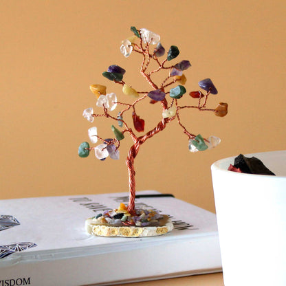 Small Multi-Coloured Gemstone Tree on Natural Agate Base - Crystal Nest