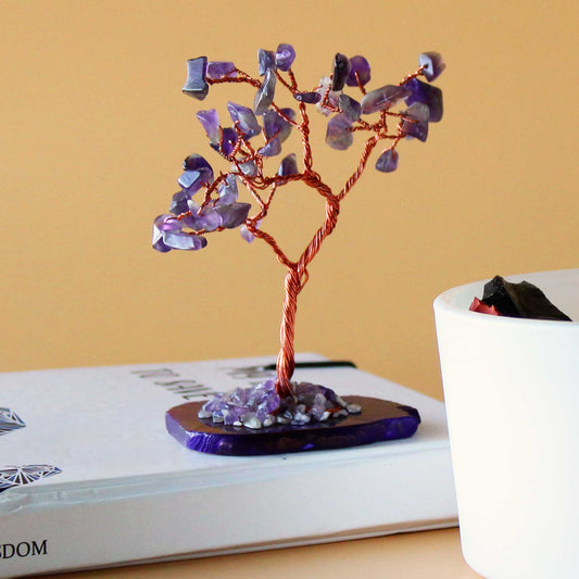 Small Amethyst Gemstone Tree on Natural Agate Base - Crystal Nest