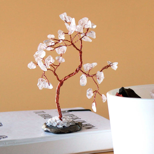 Small Rock Quartz Gemstone Tree on Black Agate Base - Crystal Nest