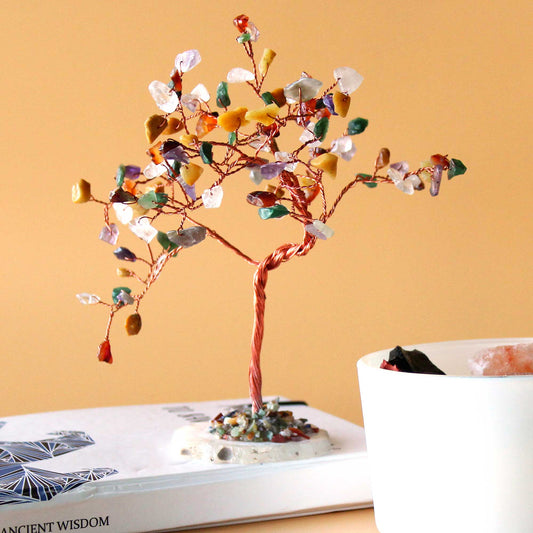 Multi-Coloured Gemstone Tree on Natural Agate Base - Crystal Nest