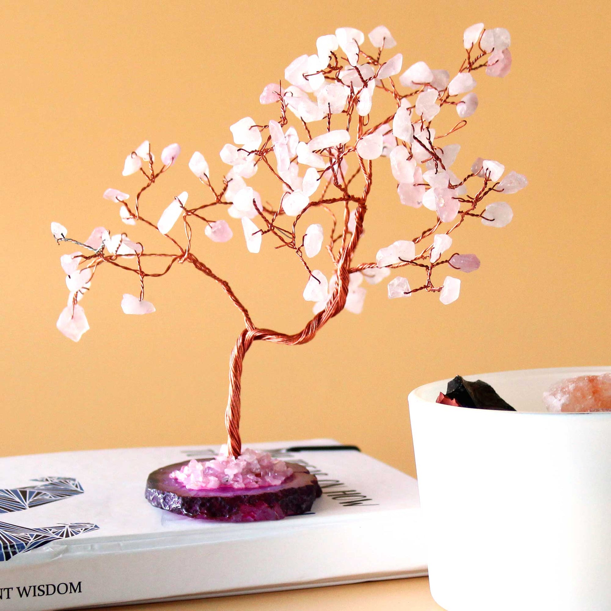 Rose Quartz Gemstone Tree on Pink Agate Base - Crystal Nest