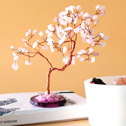 Rose Quartz Gemstone Tree on Pink Agate Base - Crystal Nest