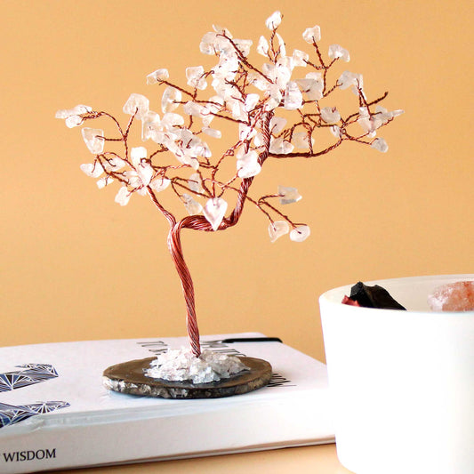 Rock Quartz Gemstone Tree on Black Agate Base - Crystal Nest