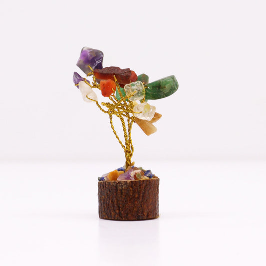Mini Chakra Gemstone Tree on Wood Base - Crystal Nest