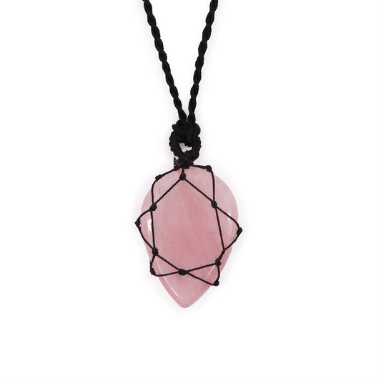 Rose Quartz Teardrop Laced Necklace