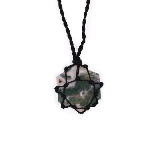 Moss Agate Hexagon Laced Necklace