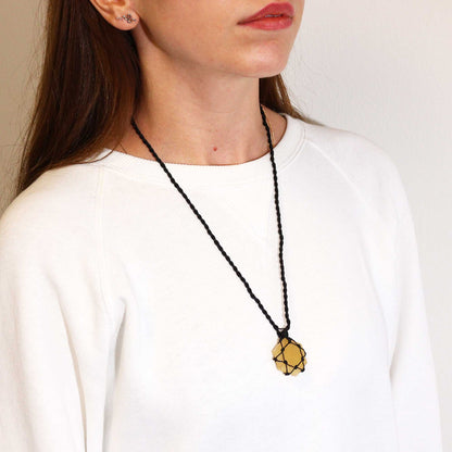 Yellow Quartz Hexagon Laced Necklace