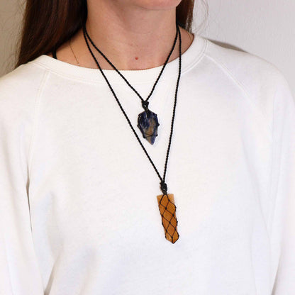 Golden Quartz Flat Point Laced Necklace