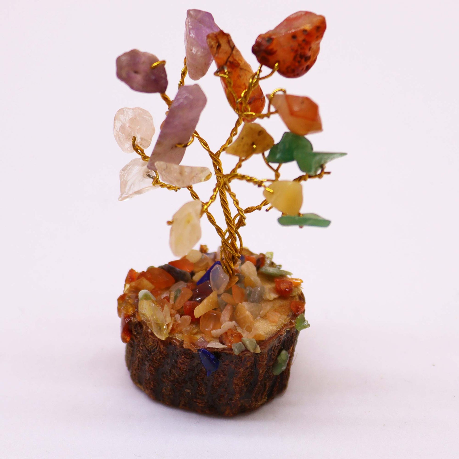 Mini Chakra Gemstone Tree on Wood Base - Crystal Nest