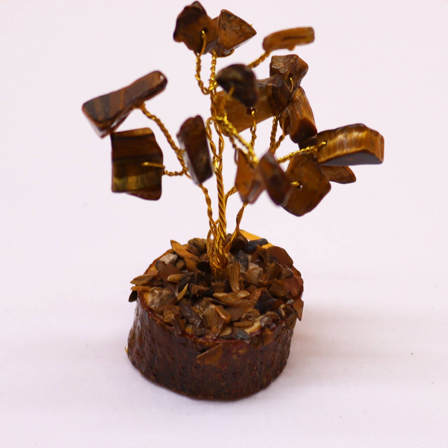 Mini Tiger Eye Gemstone Tree on Wood Base - Crystal Nest